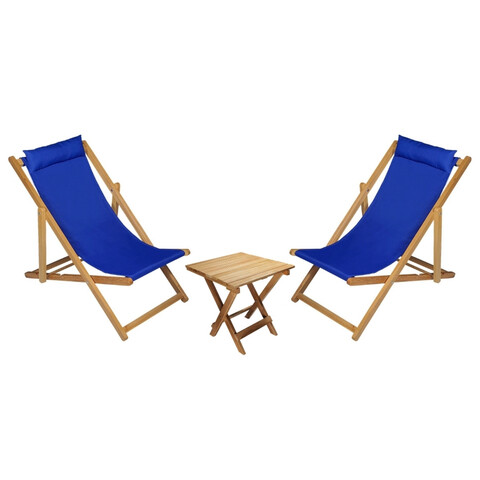 Set 2 sezlonguri cu masuta, My Interior, Sun, 90 x 59 x 80 cm, lemn de carpen, albastru
