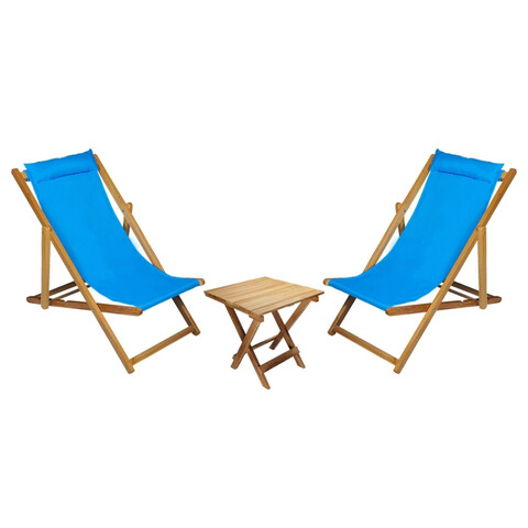Set 2 sezlonguri cu masuta, My Interior, Sun, 90 x 59 x 80 cm, lemn de carpen, turcoaz
