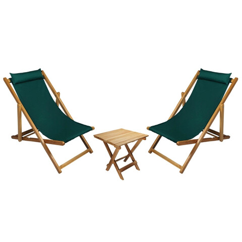 Set 2 sezlonguri cu masuta, My Interior, Sun, 90 x 59 x 80 cm, lemn de carpen, verde