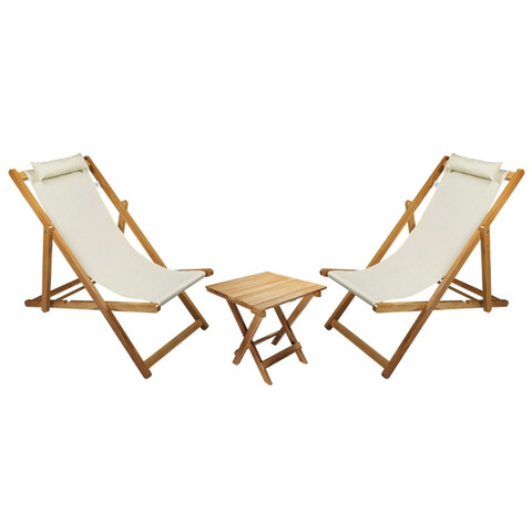 Set 2 sezlonguri cu masuta, My Interior, Sun, 90 x 59 x 80 cm, lemn de carpen, crem
