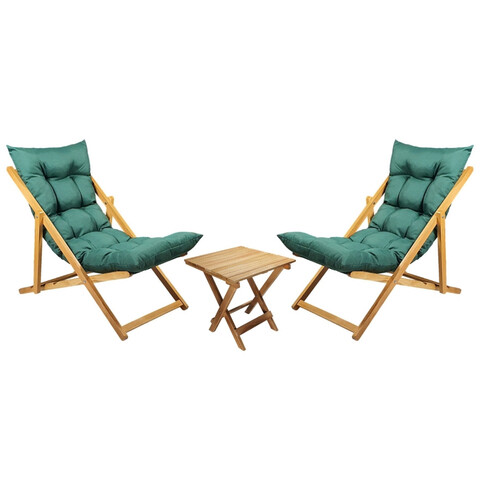 Set 2 sezlonguri cu masuta, My Interior, Sunny, 90 x 59 x 80 cm, lemn de carpen, verde