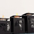 Set 3 suporturi lumanare, Ginkgo Tealight, Otel, Negru