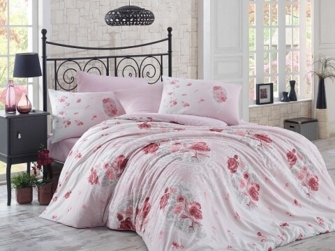 Lenjerie de pat dubla, 4 piese, 100% bumbac ranforce, Hobby, Matilde Dusty Rose, multicolor
