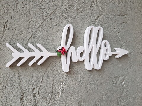 Decoratiune de perete, Mini Hello, 40x2x14 cm, Alb