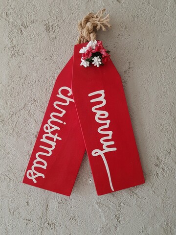 Decoratiune de perete, Merry Christmas, 10x2x30 cm, Rosu