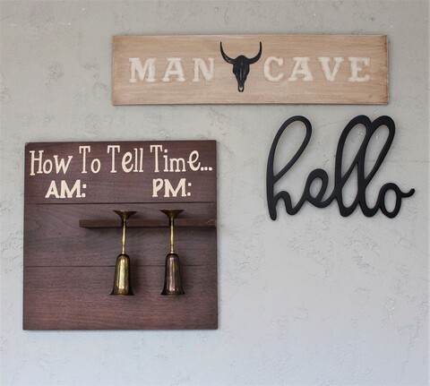 Decoratiune de perete, Hello Black, 42x1.8x30 cm, Negru