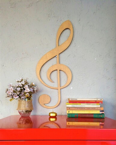 Decoratiune de perete, Treble Clef, 25x1.8x60 cm, Maro
