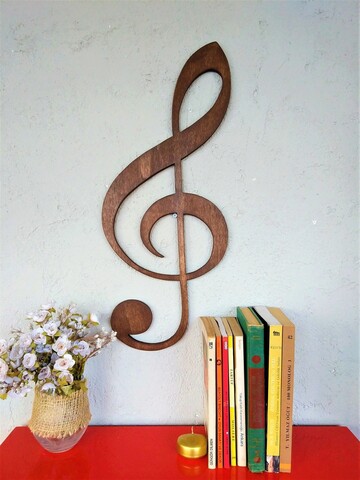 Decoratiune de perete, Treble Clef, 25x1.8x60 cm, Maro