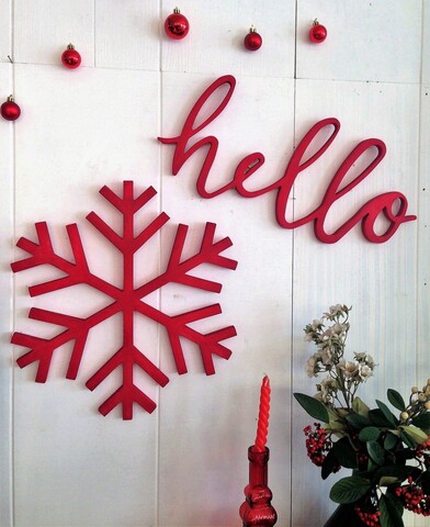 Decoratiune de perete, Red Snow 2019, 38x38x1.8 cm, Rosu