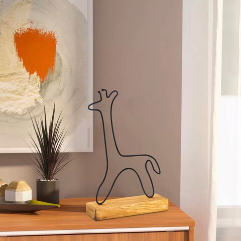 Decoratiune, Giraffe, 25x40x4 cm, Metal, Negru