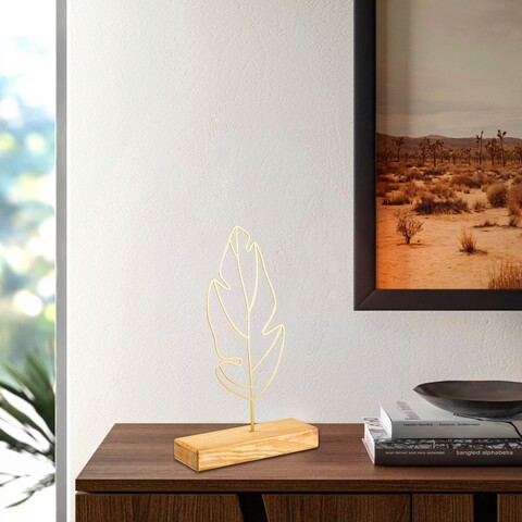 Decoratiune, Small Leaf, 20x40x4 cm, Metal, Auriu