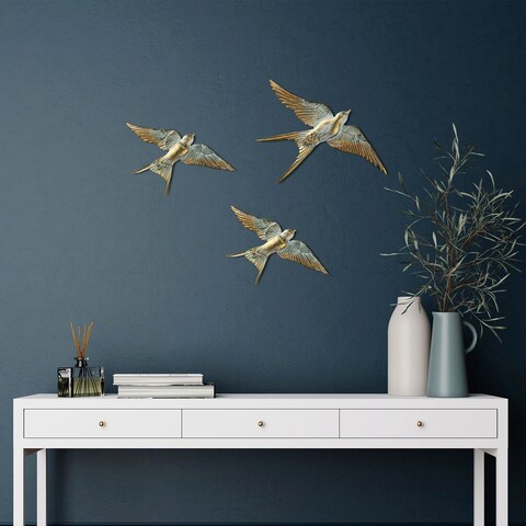 Decoratiune de perete, Flying Swallow, Poliester, Aur/Alb