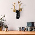 Decoratiune de perete, Bust of Deer, 26x38x17 cm, Poliester, Aur/Negru
