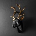 Decoratiune de perete, Bust of Deer, 26x38x17 cm, Poliester, Aur/Negru