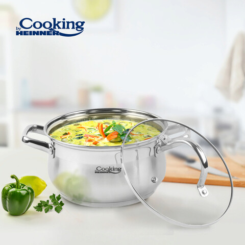 Semioala cu capac Amira, Cooking by Heinner, 18x10.5 cm, 2.6 L, inox/sticla