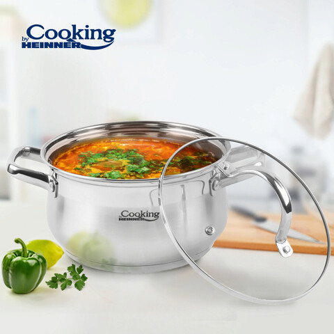 Semioala cu capac Amira, Cooking by Heinner, 24x13.5 cm, 6.1 L, inox/sticla, argintiu