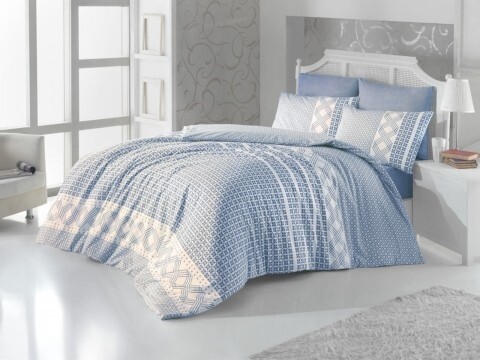 Lenjerie de pat pentru o persoana, 3 piese, amestec bumbac, Nazenin Home, Diamond, alb/albastru