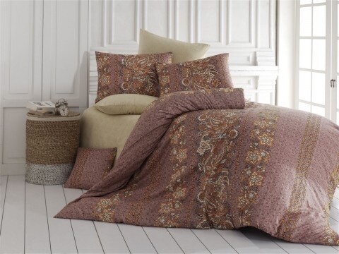 Lenjerie de pat pentru o persoana, 3 piese, amestec bumbac, Nazenin Home, Herra, maro