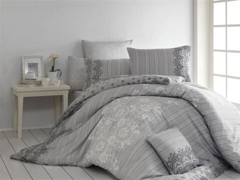 Lenjerie de pat dubla, 4 piese, amestec bumbac, Nazenin Home, Dolce, gri