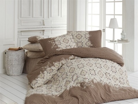 Lenjerie de pat dubla, 4 piese, amestec bumbac, Nazenin Home, Elsa, maro