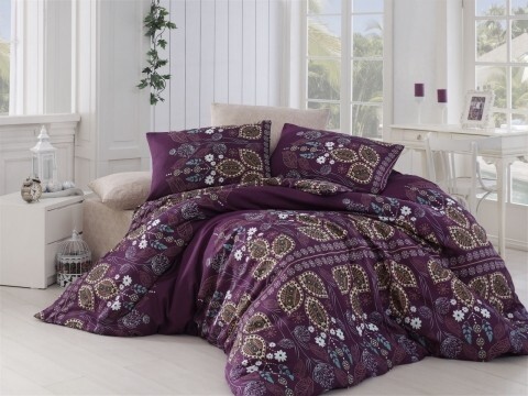 Lenjerie de pat dubla, 4 piese, amestec bumbac, Nazenin Home, Mino, mov