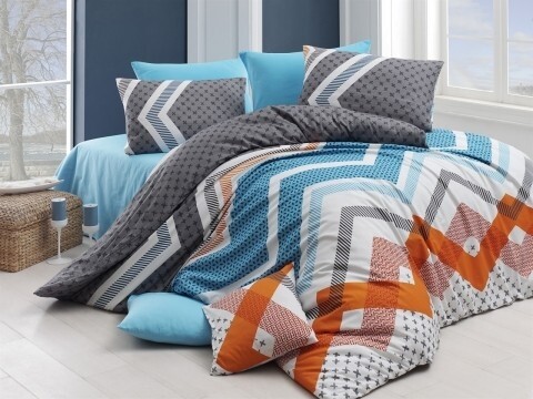 Lenjerie de pat pentru o persoana, 3 piese, 100% bumbac ranforce, Nazenin Home, Kerry Turquoise, multicolora