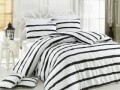 Lenjerie de pat pentru o persoana, 3 piese, 100% bumbac ranforce, Nazenin Home, Nova, alb/negru