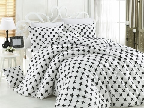 Lenjerie de pat pentru o persoana, 3 piese, 100% bumbac ranforce, Nazenin Home, Reina, alb/negru