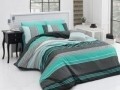 Lenjerie de pat pentru o persoana, 3 piese, 100% bumbac ranforce, Nazenin Home, Zigo Turquoise, gri/turcoaz