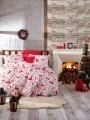Lenjerie de pat dubla, 4 piese, 100% bumbac ranforce, Nazenin Home, Deer Red, alb/rosu