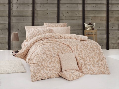 Lenjerie de pat dubla, 4 piese, 100% bumbac ranforce, Nazenin Home, Lillium, bej