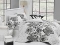 Lenjerie de pat dubla, 4 piese, 100% bumbac ranforce, Nazenin Home, Luxury Grey, alb/gri