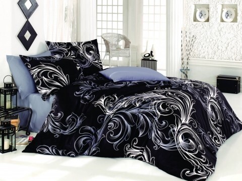 Lenjerie de pat pentru o persoana, 4 piese, 100% bumbac ranforce, Nazenin Home, Atlantis Grey, negru/gri