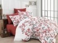 Lenjerie de pat dubla, 6 piese, 240x260 cm, 100% bumbac satinat, Nazenin Home, Begonia Brick Red, alb/rosu