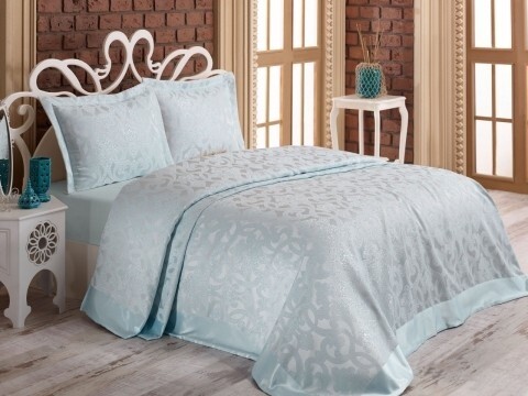 Set cuvertura de pat dubla, 3 piese, 60% bumbac si 40% poliester, Nazenin Home, Alona Mint