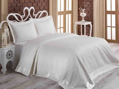 Set cuvertura de pat dubla, 3 piese, 60% bumbac si 40% poliester, Nazenin Home, Santana Cream