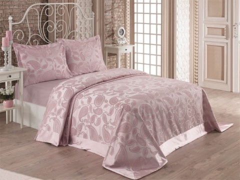 Set cuvertura de pat dubla, 3 piese, 60% bumbac si 40% poliester, Nazenin Home, Şal  Powder