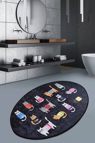 Covor, Black Cats Oval DJT, 60x90 cm, Multicolor