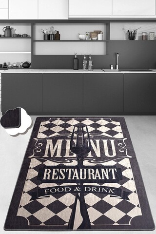 Covor, Food And Drink Djt , 50% catifea/50% poliester, Negru / Crem