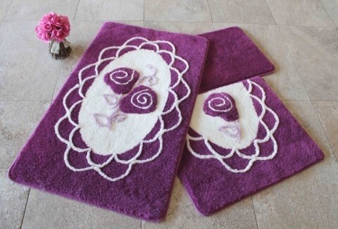 Set 3 covorase de baie, Chilai, Dantel - Purple, mov/alb