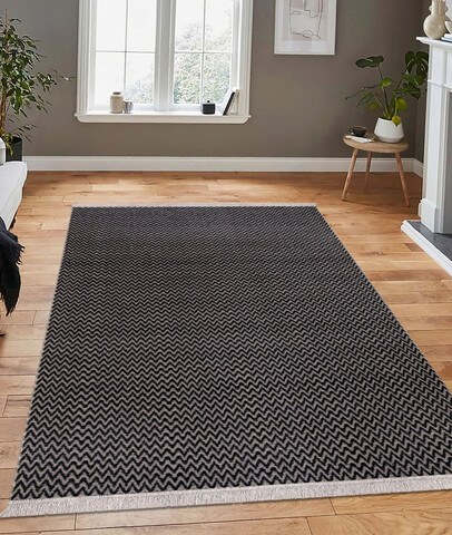 Covor, 23033A , 60x100 cm, 100% Iuta/tesatura chenille, Alb/Negru
