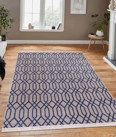 Covor, 23037A , 80x150 cm, 100% Iuta/tesatura chenille, Albastru navy