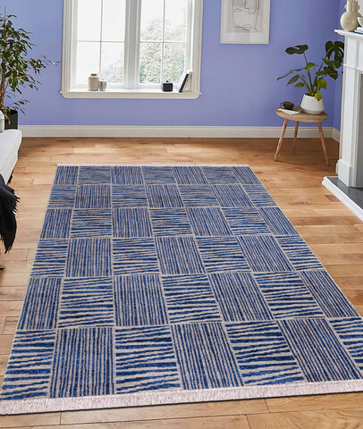 Covor, 23043A , 80x150 cm, 100% Iuta/tesatura chenille, Albastru navy