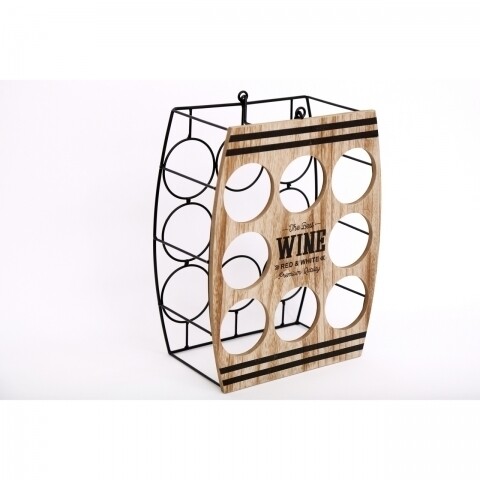 Suport pentru 8 sticle de vin Wine, Bedora, 30x38 cm, lemn/metal, natur/negru