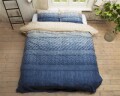 Lenjerie de pat dubla Indigo Knit Blue - Primavera Deluxe, Royal Textile, 3 piese, 240 x 260 cm, 100% bumbac, albastru/bej