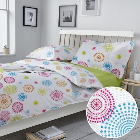 Lenjerie de pat pentru o persoana, Circles Lime v.1, 3 piese, 160 x 220 cm, 100% bumbac, multicolora