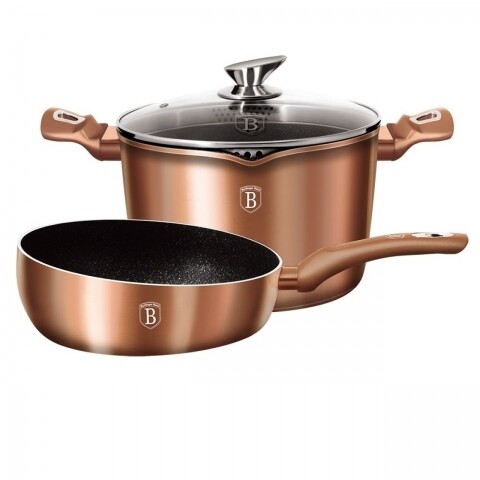 Set de gatit 3 piese, din aluminiu forjat si marmura, Berlinger Haus, Rose Gold