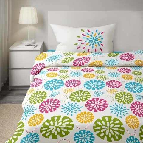 Lenjerie de pat pentru o persoana, Fiesta V.1, 3 piese, 160 x 220 cm, 100% bumbac, multicolora