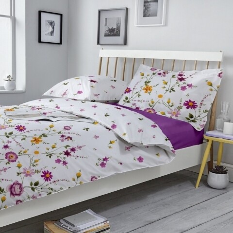 Lenjerie de pat dubla, Gardenia Iris Orchid, 100% bumbac ranforce, 4 piese, multicolora