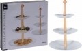 Suport pentru prajituri cu 3 etaje White, 40 cm, portelan/lemn, alb/natur